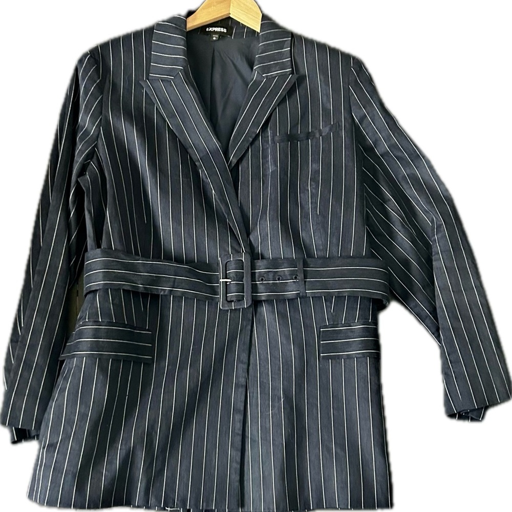 Express Women's Navy Blue Belted long Blazer Size XL career professional